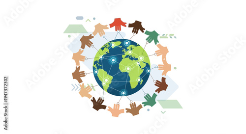 Diverse Hands Unite Around Globe, Symbolizing Global Unity and Connection