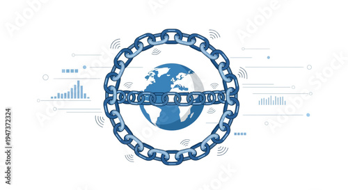 Global Blockchain Network and Digital Security Concept with Earth and Chain Links