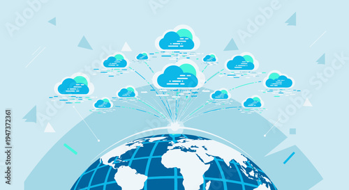 Global Cloud Computing Network Connecting Earth with Digital Data and Technology