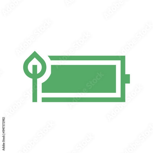 Minimalist Green Battery Icon with Leaf Symbol for Sustainable Renewable Energy Concept Environmental Friendly Technology Branding and Professional Clean Energy Digital Graphic Asset