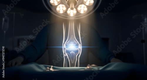 Surgical Precision Visualization of Human Knee Joint Under Operating Lights Representing Orthopedic Innovation