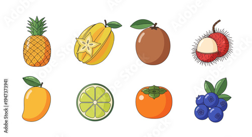 Colorful tropical fruits isolated on white