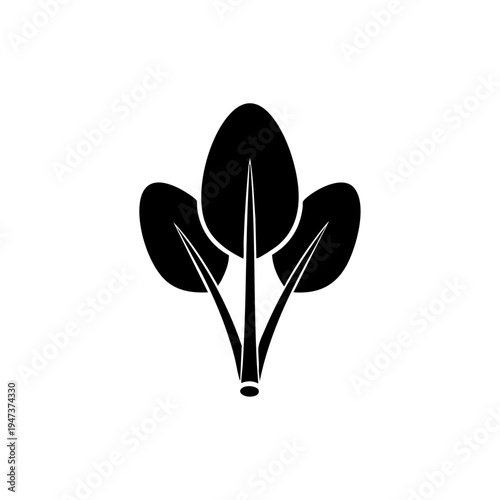 Stylized black silhouette of broccoli floret in minimalist design