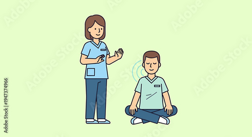 Therapist performs reiki healing on a man meditating, promoting relaxation and well-being.