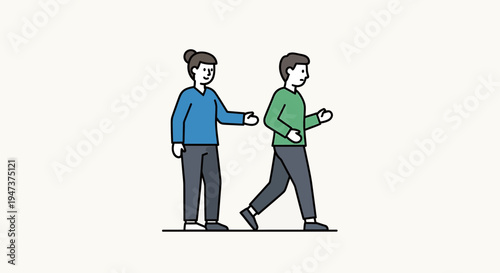 Woman guiding man walking, support, mentorship, teamwork, help, direction, journey