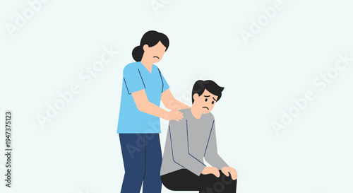 Woman comforting sad man, mental health support, empathy, care, understanding, togetherness