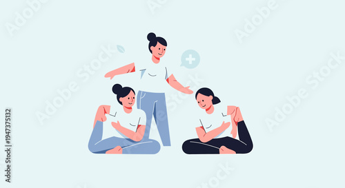 Yoga instructor guiding women in yoga poses for wellness and flexibility