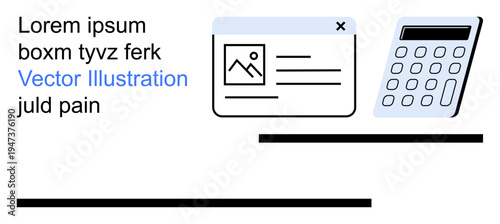 Digital tools, web design, calculations, online identity, finance management, data entry. Web interface with an image and text next to a calculator. Digital tools and web design