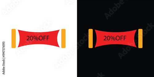 Red 20 percent off discount banners on white and black backgrounds yellow