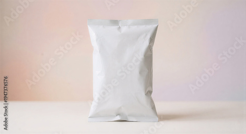 Blank Silver Foil Packaging Bag Mockup on Neutral Background – Realistic Stand-Up Pouch for Branding Design
