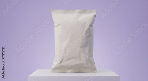 Blank Silver Foil Packaging Bag Mockup on Neutral Background – Realistic Stand-Up Pouch for Branding Design