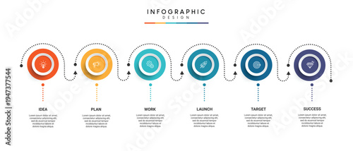 A colorful infographic template with a five-step process for business strategy and success