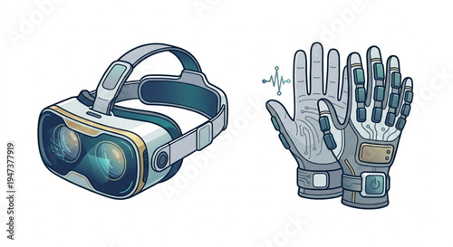 Virtual Reality Headset and Haptic Gloves Icon for Metaverse and Immersive Gaming Vector