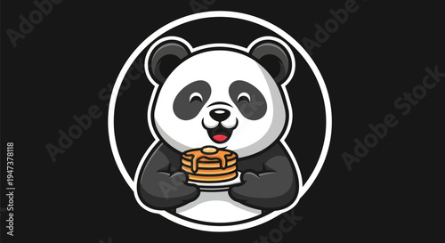 Cartoon panda holding stack of pancakes
