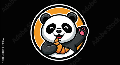 Cartoon panda with croissant