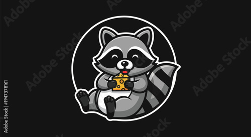 Cartoon raccoon eating cheese vector illustration