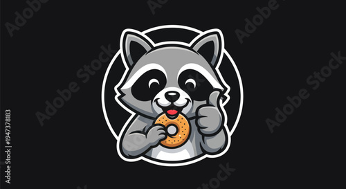 Cartoon raccoon eating donut illustration