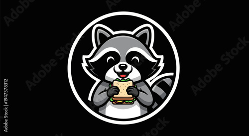 Cartoon raccoon eating sandwich logo