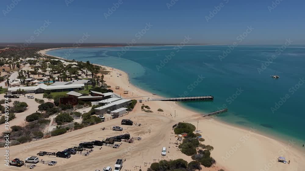 custom made wallpaper toronto digitalAerial View of Monkey Mia Dolphin Resort Beach, Jetties and Turquoise Water Along a Quiet Coastal Resort Village, Denham, Francois Peron NP, Shark Bay, Western Australia.