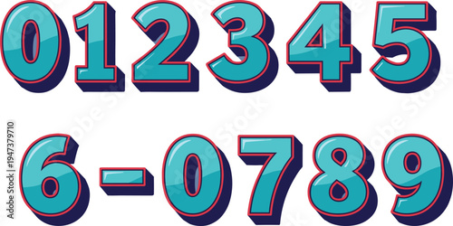 Colorful cartoon number set from zero to nine glossy bubble style numeric characters vector illustration for kids education typography design isolated