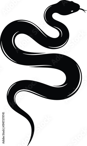 Black snake silhouette vector illustration of a slithering cobra or viper isolated on white background for tattoo design logo and wildlife mascot graphic