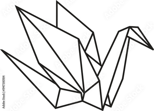 Origami Crane Line Art Icon Vector Illustration