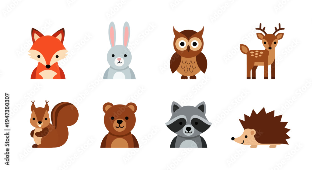Obraz premium Cartoon forest animals collection illustration