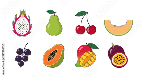 Cartoon fruits collection on white background