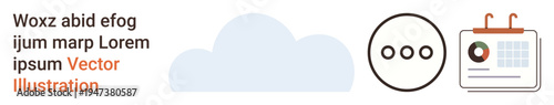 Technology, project planning, data storage, user interface, organization, business tools. Cloud shape, three-dot menu icon and calendar graphic. Technology and project planning concept