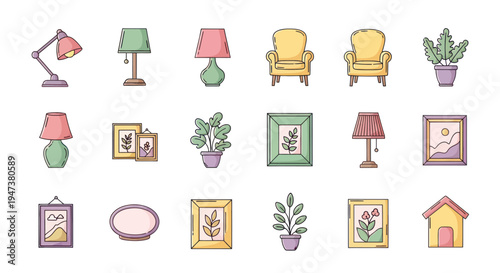 Cartoon interior elements and decorations