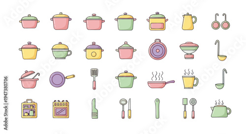 Colorful cooking utensils set illustration