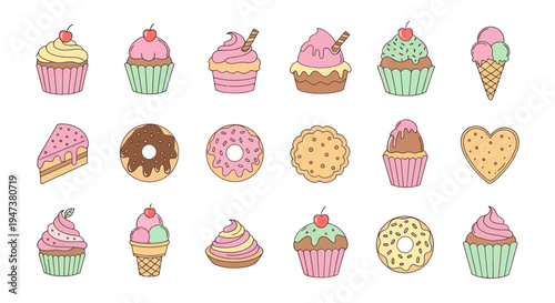 Colorful dessert assortment in flat design