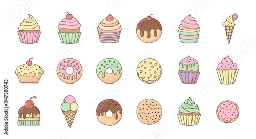 Colorful dessert assortment on white background
