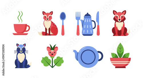 Colorful flat illustrations of diverse subjects