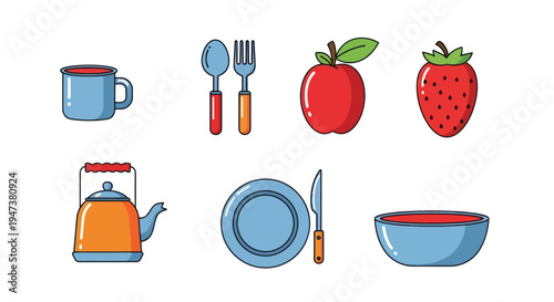 Colorful food and drink items on white