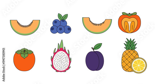 Colorful fruit assortment graphic illustration