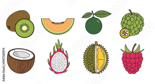 Colorful fruit assortment isolated on white