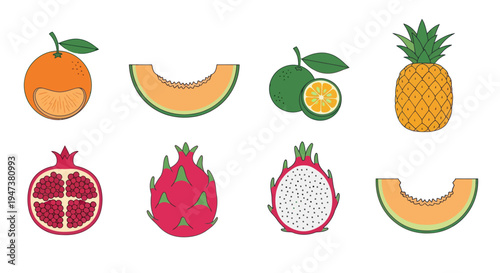 Colorful fruit assortment isolated on white