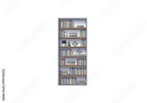 Classic wooden bookcase with old books globe and quill pen vintage library png on transparent background