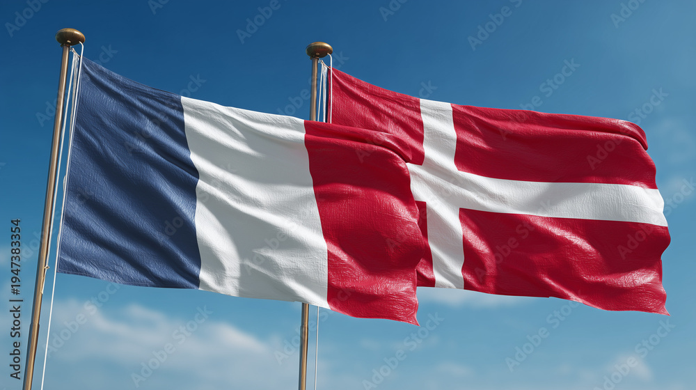Fototapeta premium France and denmark flag display outdoor location national symbols clear sky vibrant colors cultural significance