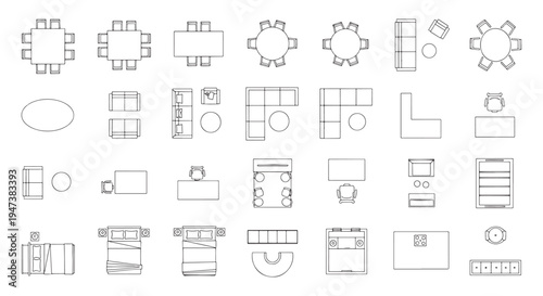 Top View Furniture Icons and Floor Plan Symbols for Architecture, Interior Design, and Space Planning