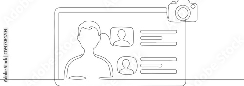 Simple Outline Continuous Line Digital Device with Camera Social Media