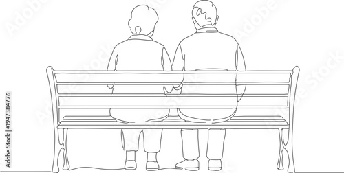 Minimalist Outline Couple Sitting on Bench Together Illustration Artwork