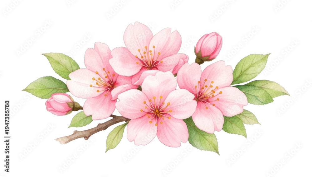 Fototapeta premium PNG Delicate watercolor cherry blossom illustration.