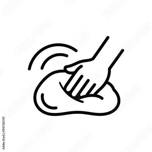 Hand kneading dough vector illustration, preparing bread or pastry, baking process outline icon for cooking recipes on white background