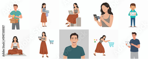 Casual Illustration Diverse People Doing Different Activities Set Cartoon Style