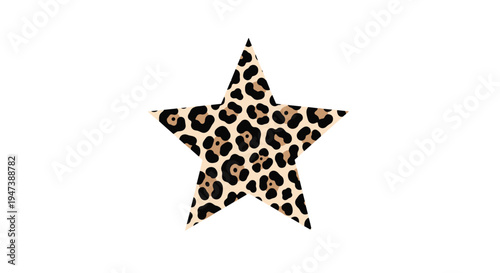 A five-pointed star filled with a distinctive leopard print pattern is prominently displayed against a plain white background.