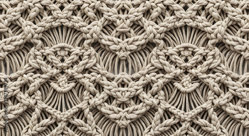 Intricate Macrame: a close-up shot that showcases the detailed artistry of a macrame piece. The image highlights the texture and pattern of the knotted cords.