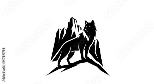 Wolf silhouette on mountain range