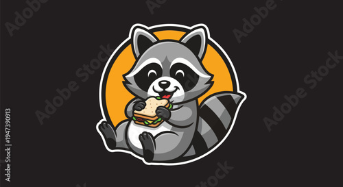 Cartoon raccoon eating sandwich
